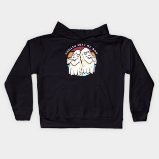 Chillin With My Boo Funny Halloween Ghost Design Kids Hoodie